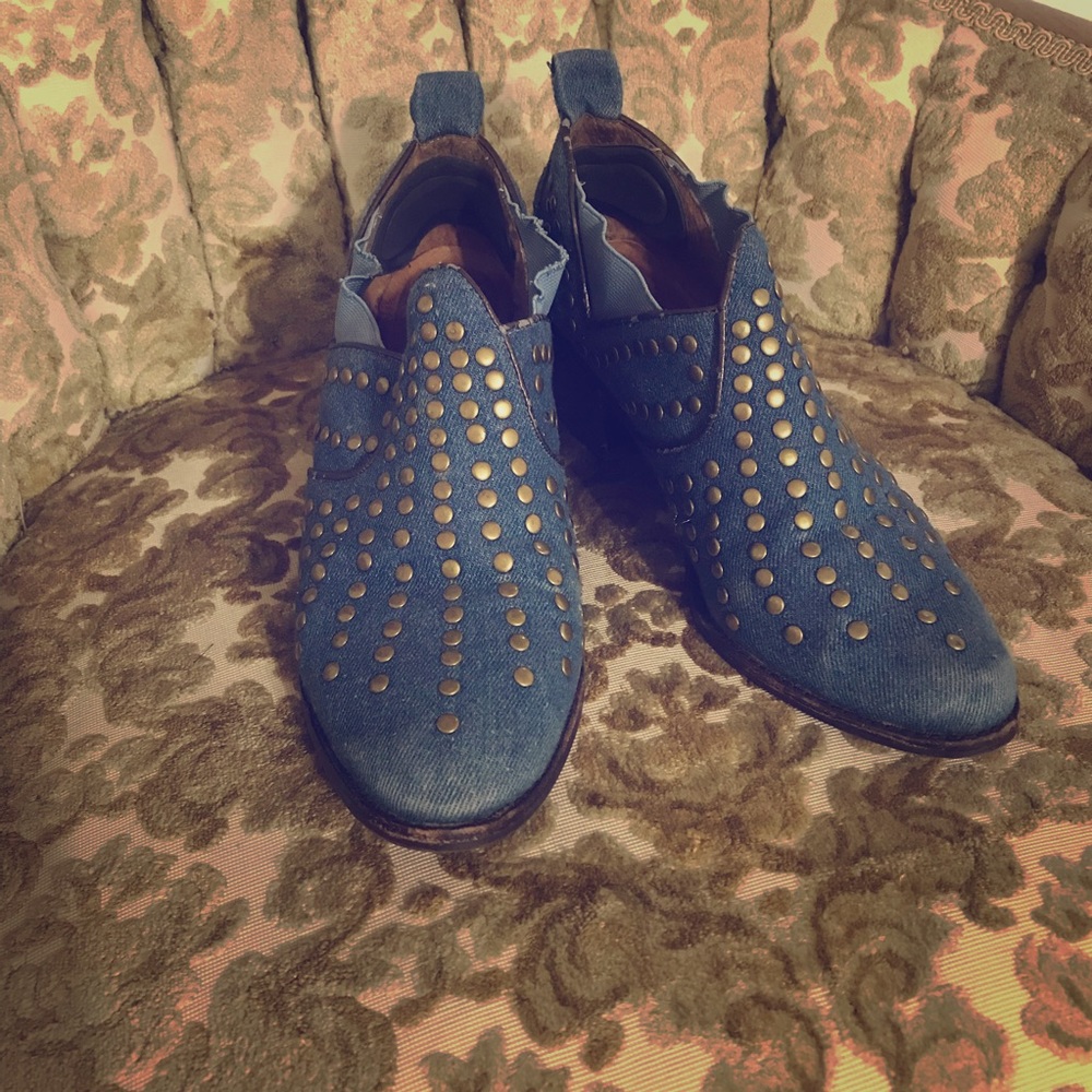 Studded Denim Western Cowgirl Booties